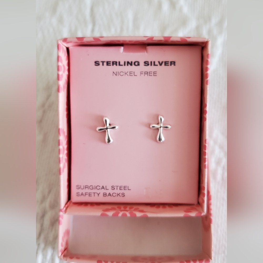 Sterling silver cross stud earrings
